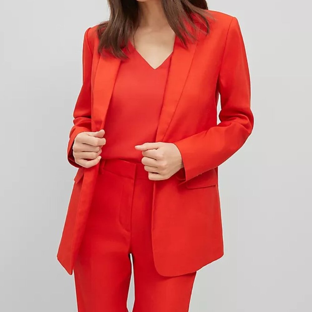ANN TAYLOR PETITE LONGLINE BLAZER IN LINEN BLEND FIERY RED 4 PETITE NEW W TAGS